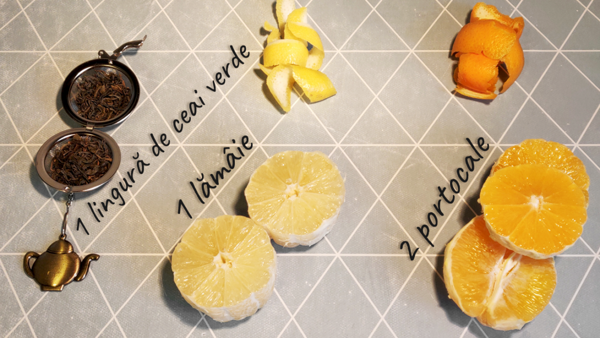Apă Detox – Ceai verde rece cu lămâie și portocale